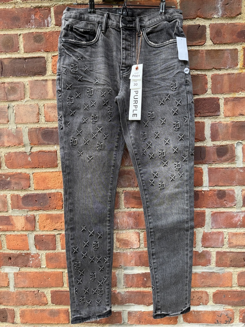 Purple Brand P001 Embossed Monogram Skinny Jeans (Grey / Black Faded size 30